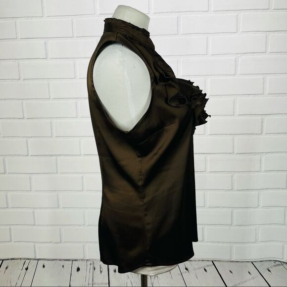 10/$25🦋 NY&Co Brown Satin Ruffle Halter Top - Size Medium - Picture 5 of 13